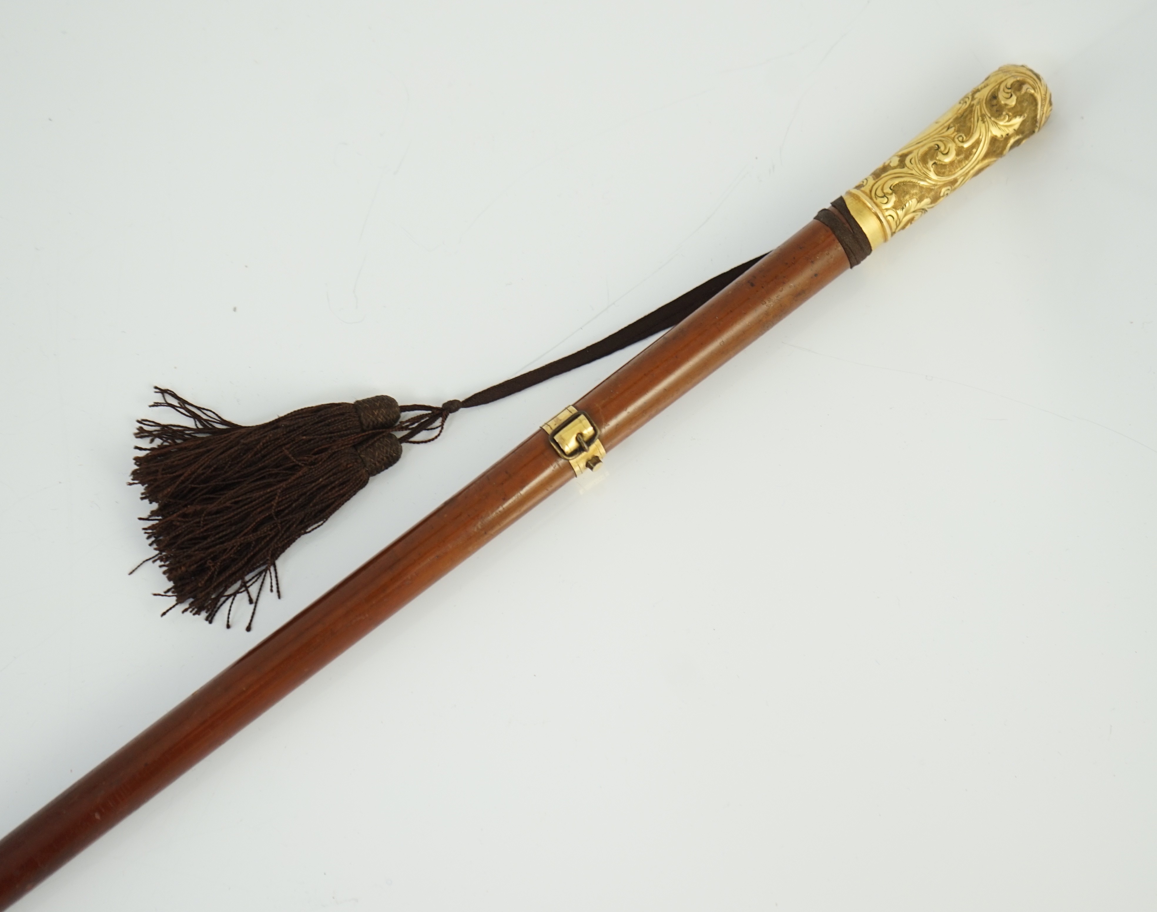 A 19th century French gold mounted hardwood swordstick, 86cm long